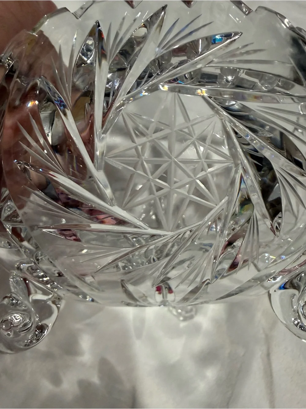 Cut Crystal Decorative footed Bowl - Clear Glass